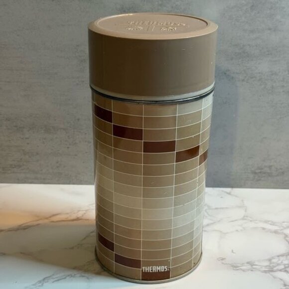 Vintage Thermos King Seeley Pint Bottle – Wide Mouth - Brown Geometric Ombre - Picture 1 of 8